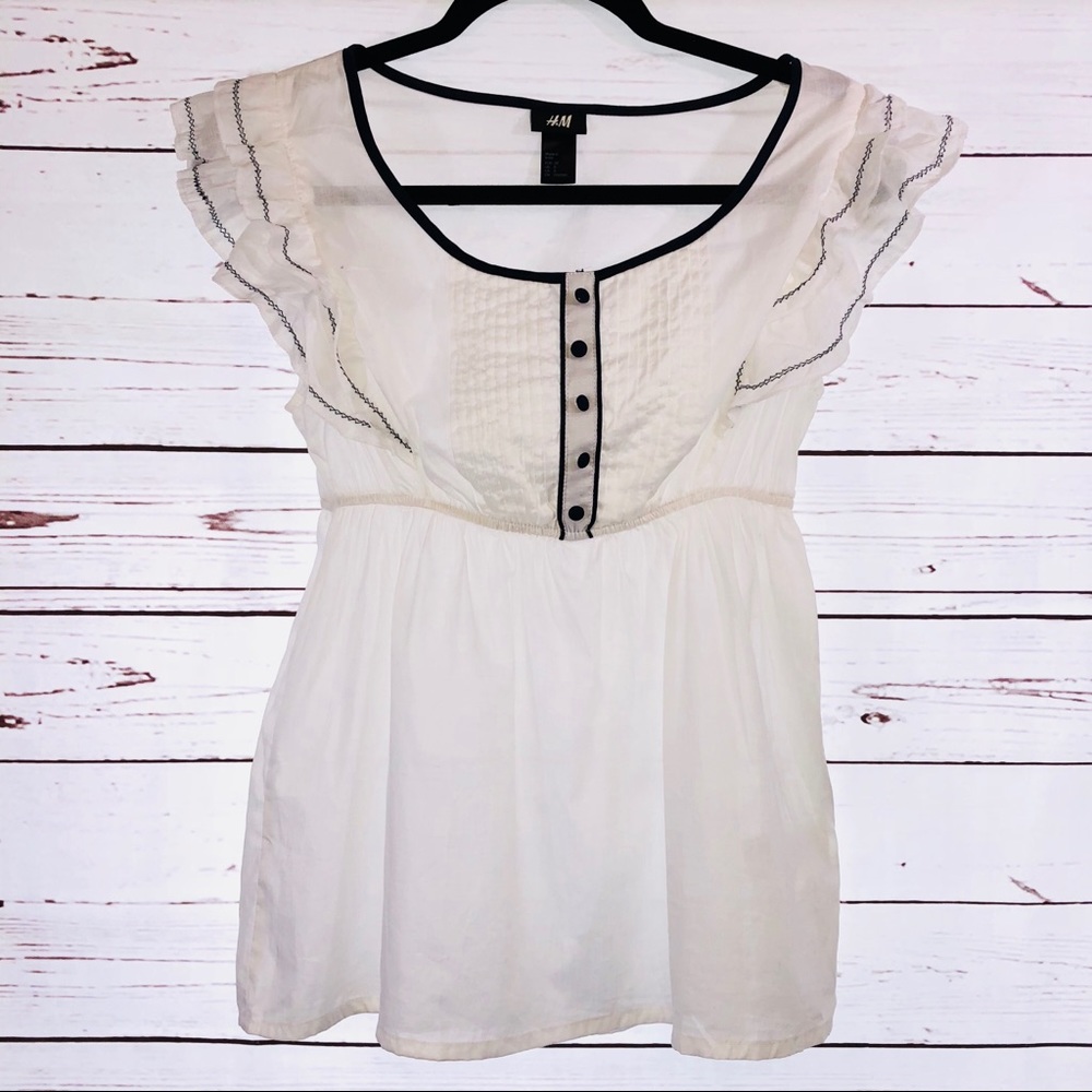 White H&M Blouse with Navy Accents